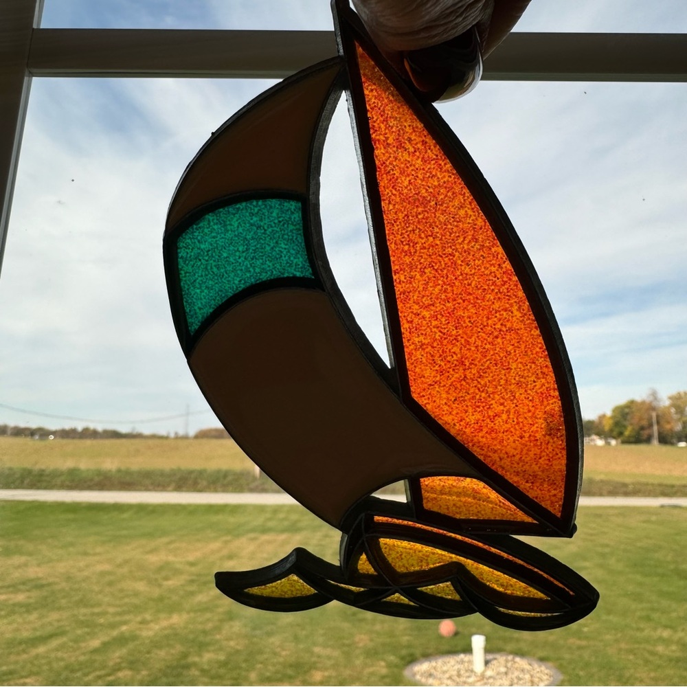 Vintage SAILBOAT Stained Glass Window Sun Catchers - Picture 5 of 5